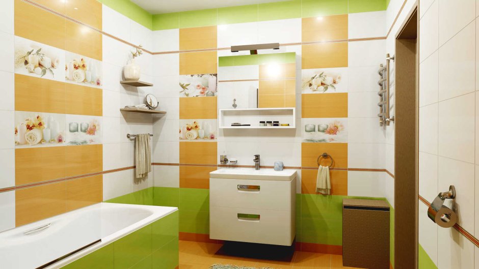 Оранжевая плитка для ванной
