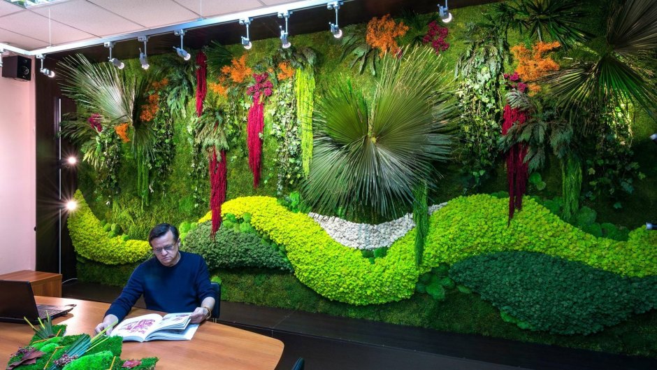 Мох в интерьере кухни