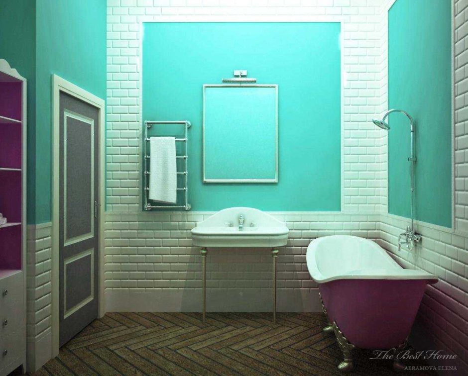 Синяя крашенная ванная комната