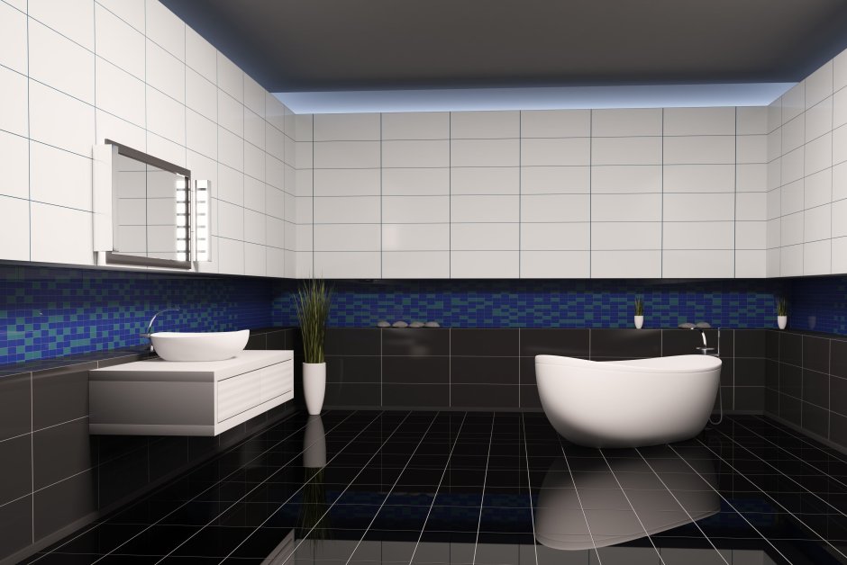 Черно синяя ванная комната