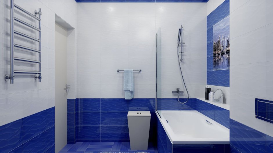 Темно синяя плитка в ванной