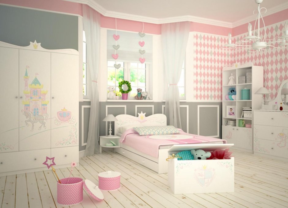 Детские комнаты для девочек с принцессами
