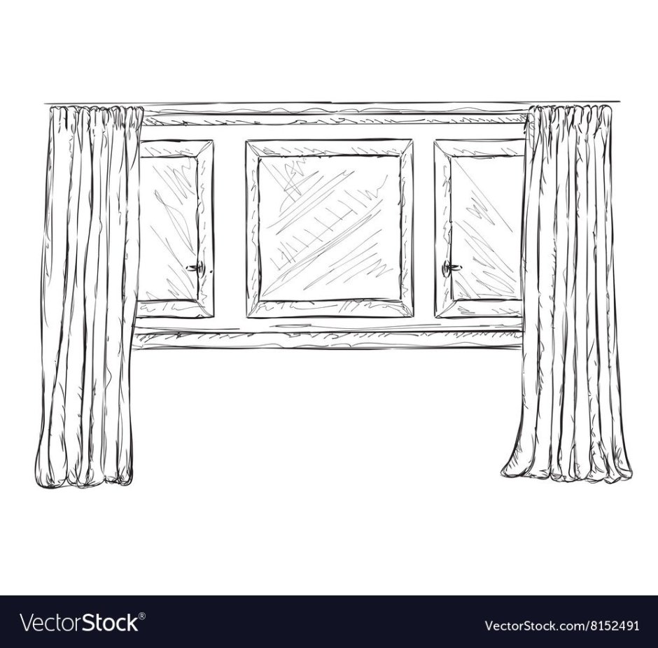 Поэтапное рисование окна с занавесками