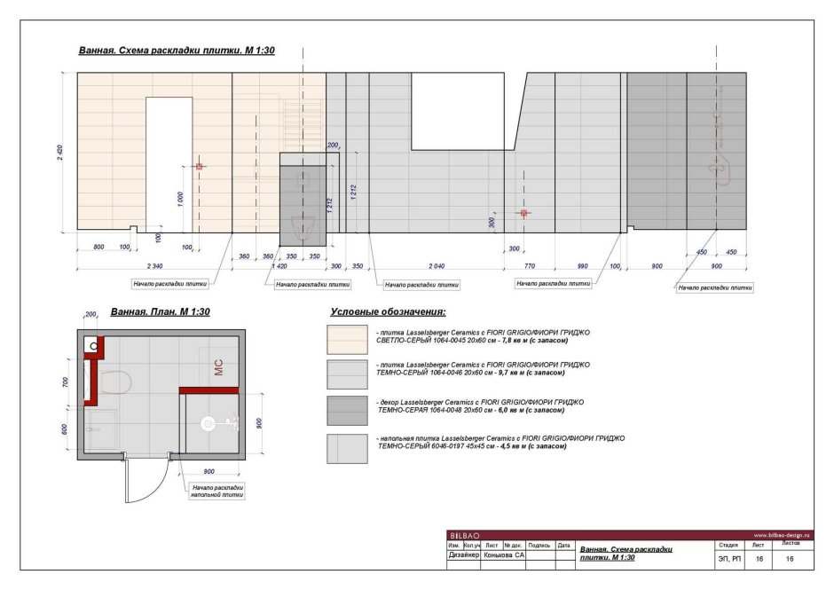 Развертки стен плитка Revit