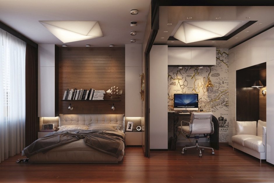 Зонирование спальни и кабинета