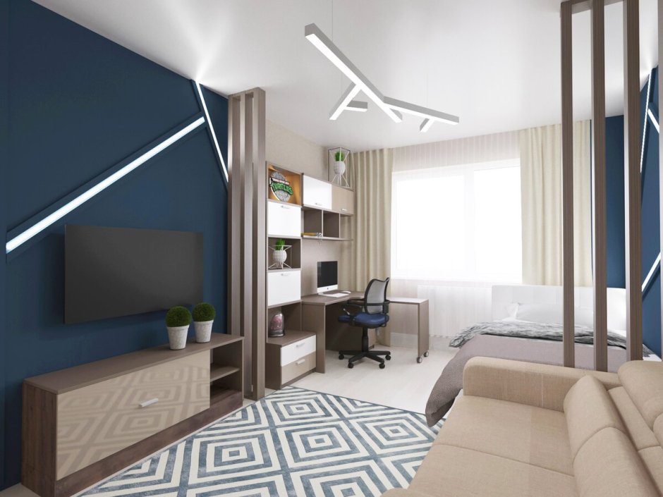 Спальня с рабочим местом у окна