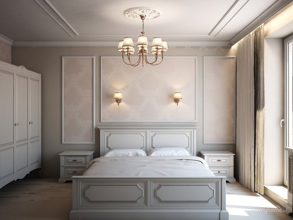 Спальня в классическом стиле серая