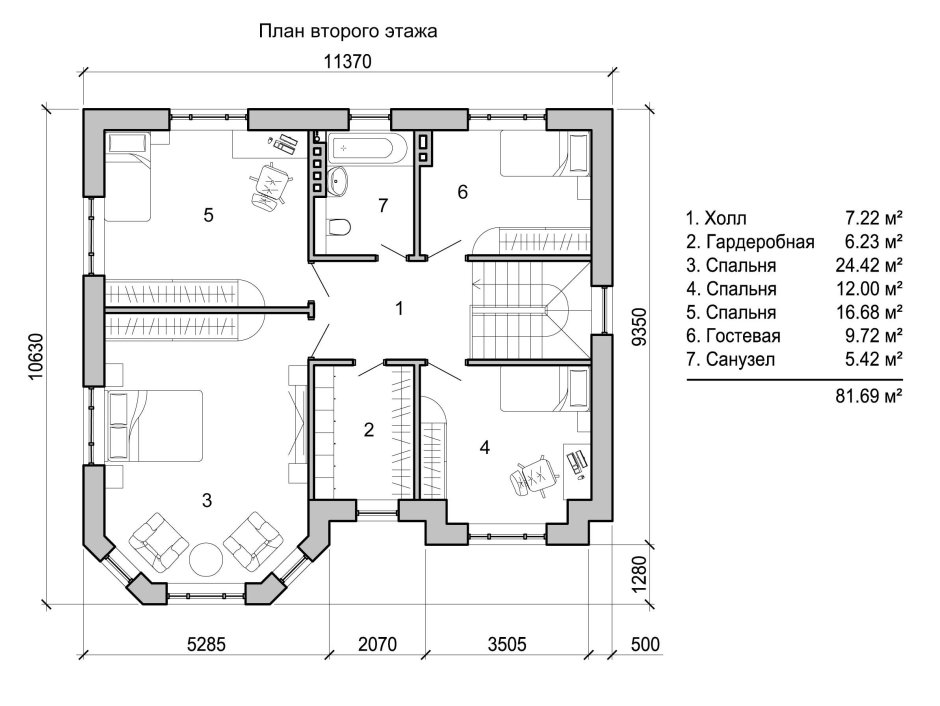 Схема частного 2-х этажного дома