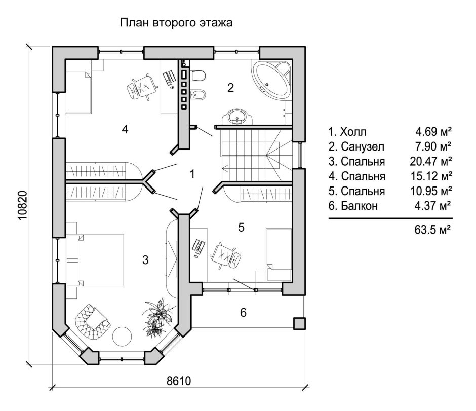 План загородного дома 2 этажа с эркером чертеж