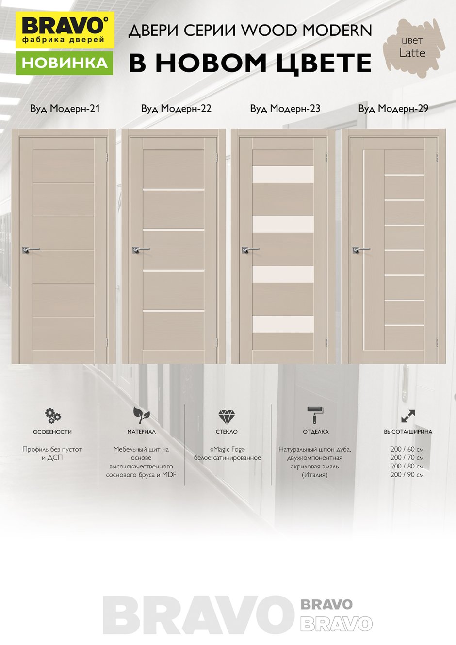 Межкомнатные двери Браво Вуд Модерн латте каталог