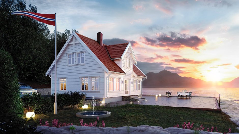 Норвегия дом на берегу фьорда