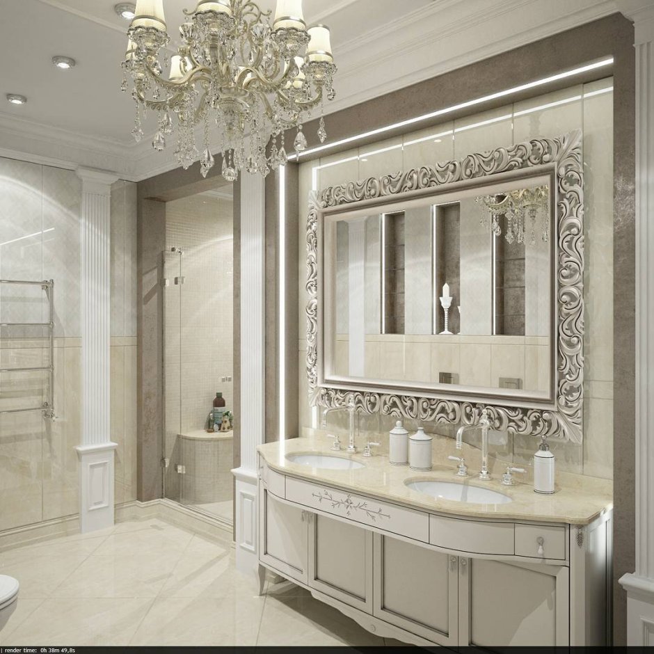 Белая ванная в классическом стиле