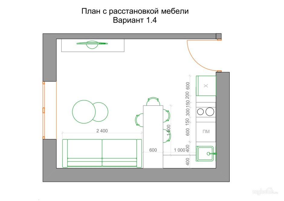 Расположение кухонных шкафов на кухне