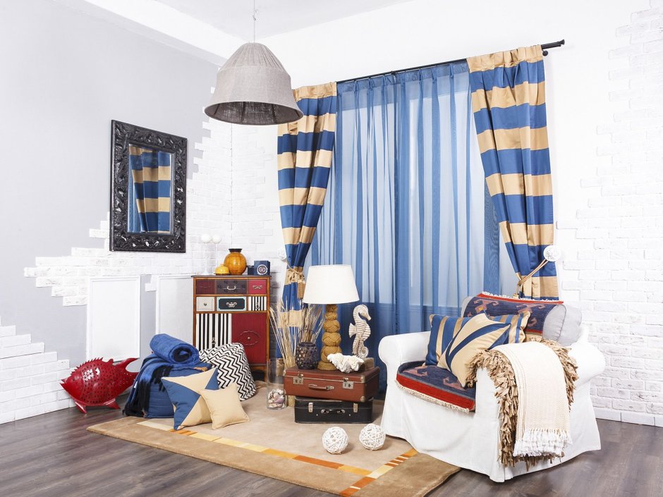 Голубая спальня в морском стиле