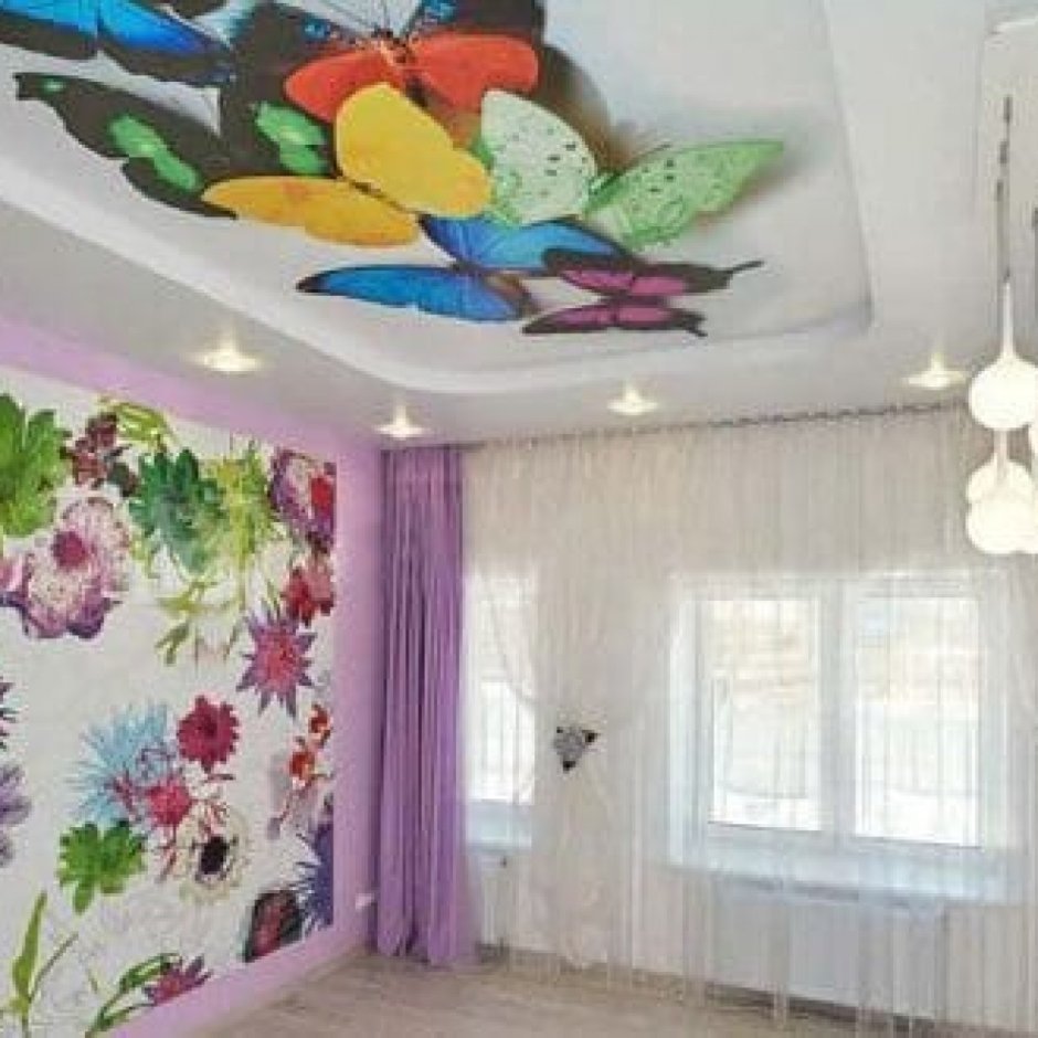 Бабочки на потолке дизайн