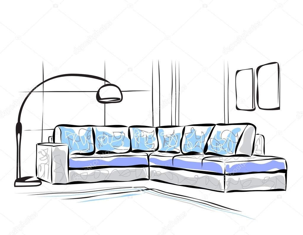 Скетч дивана с подушками