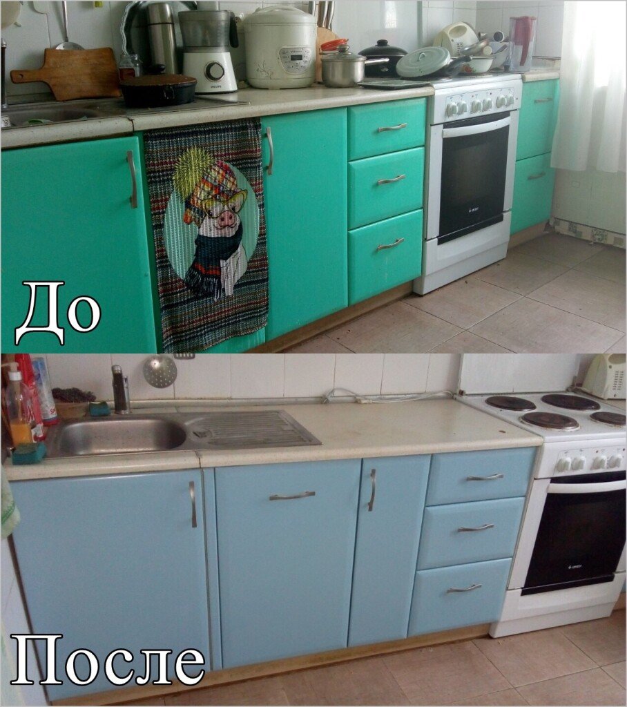 Перекраска кухонных фасадов до и после
