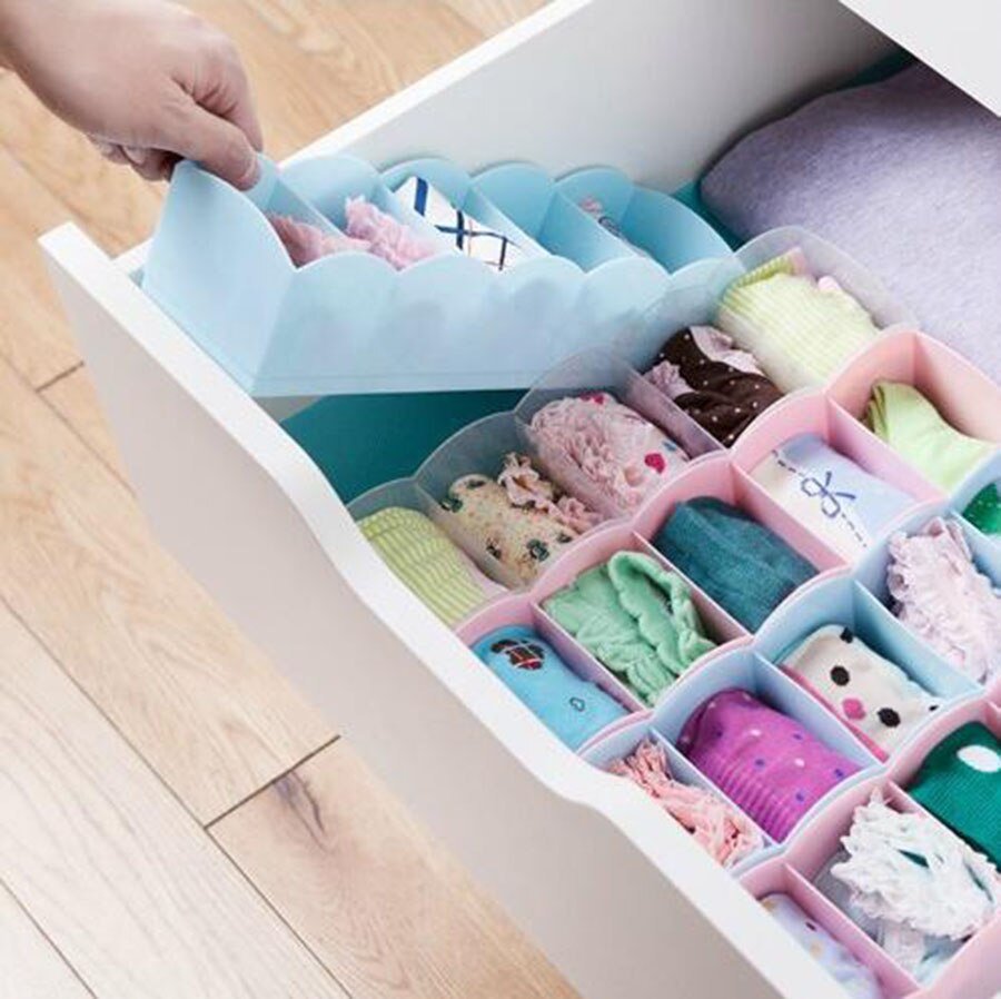 5holes Plastic Storage Box underwear Bra Sock Drawer Divider Storage Boxes Makeup Organizer Kitchen household Box Container 1pcs