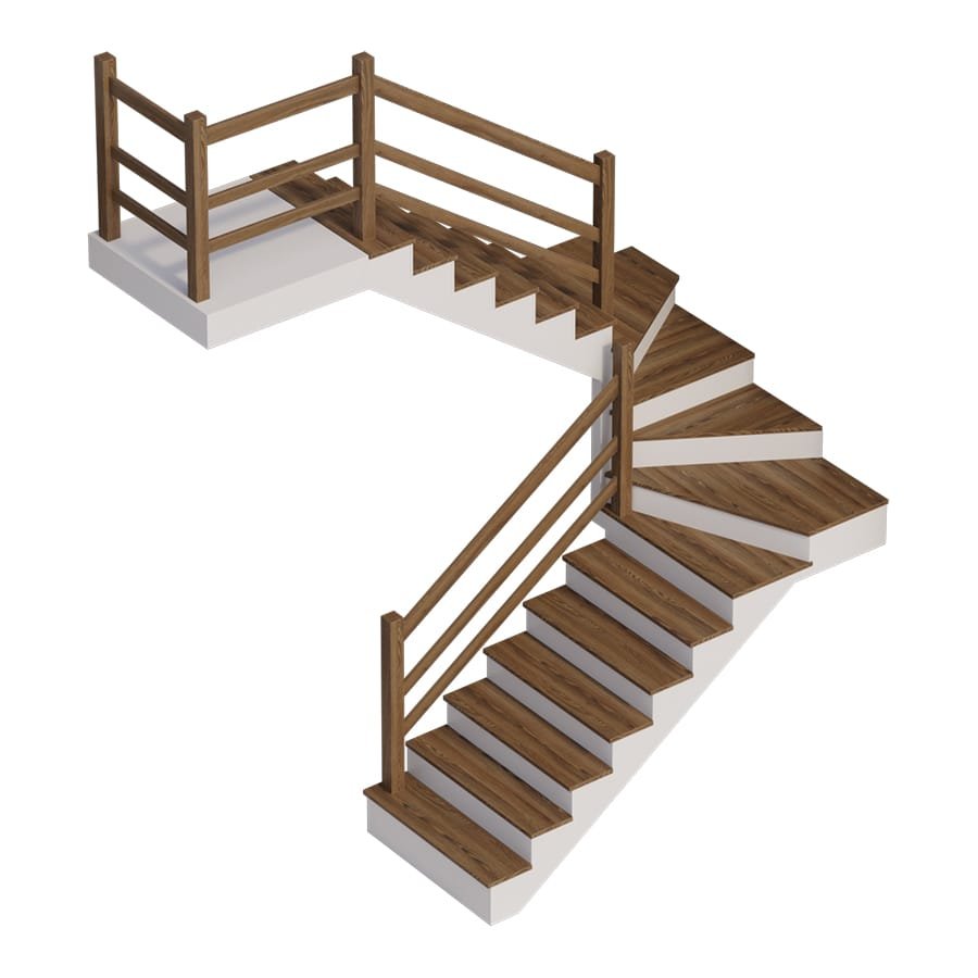 Лестница п-образная с забежными ступенями проект