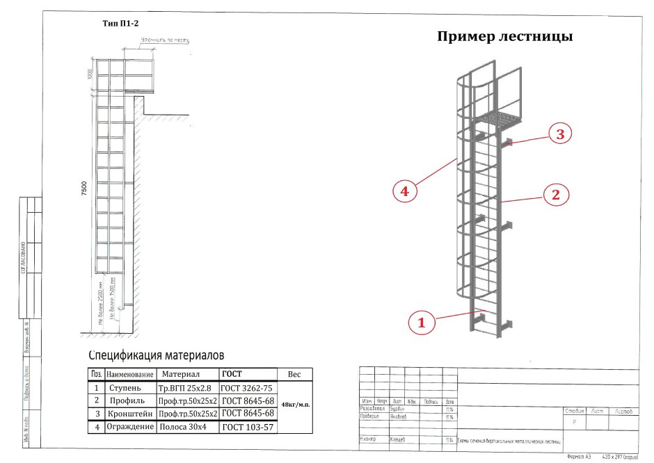 Пожарная лестница п1-2 ГОСТ 53254-2009