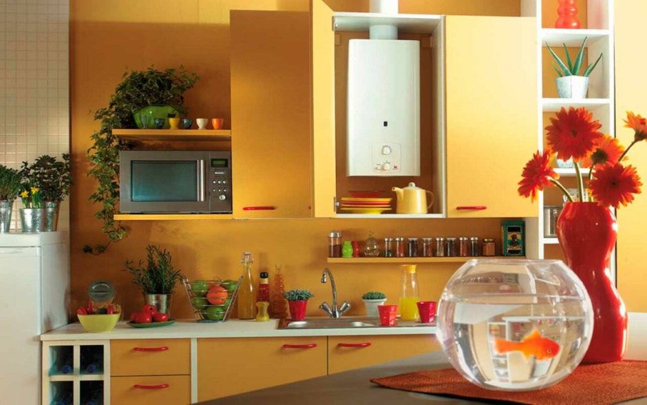 Газовый котёл на кухне в интерьере
