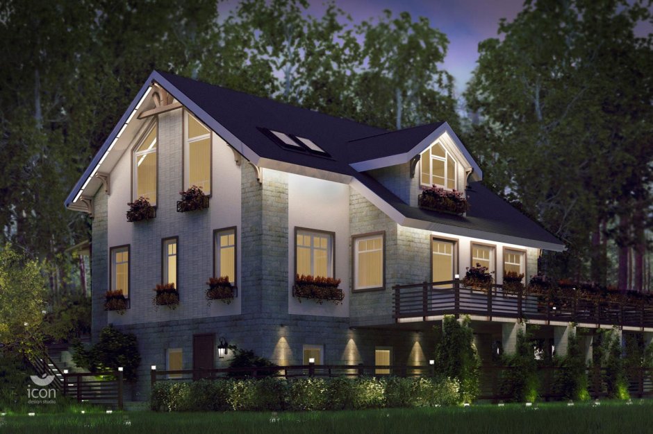 Подсветка фасада коттеджа