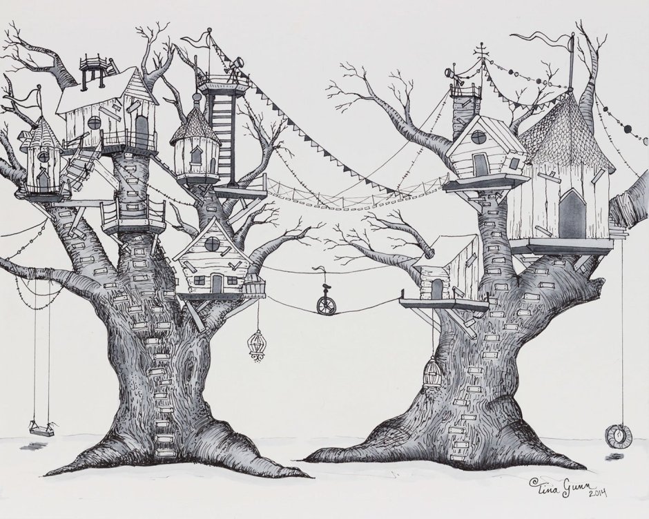 Силуэт домик на дереве