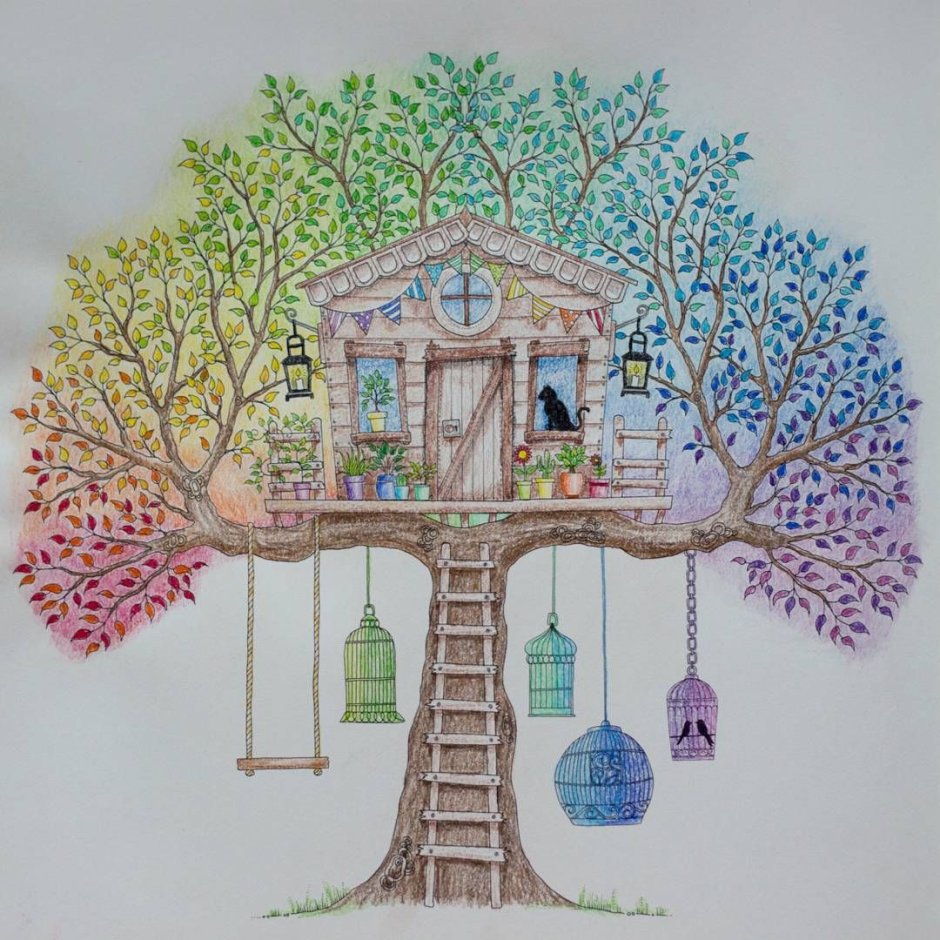 Силуэт домик на дереве