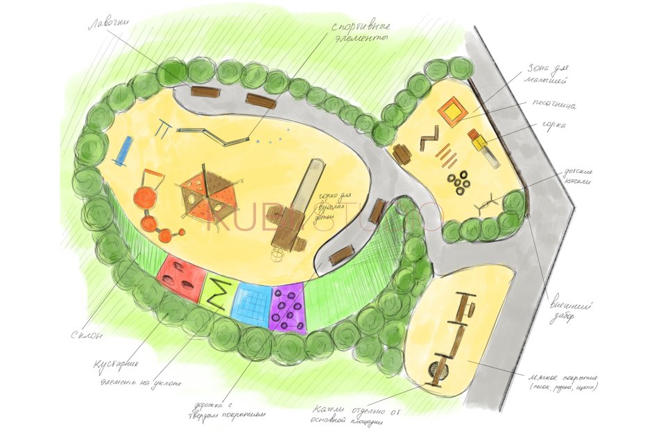 План детской игровой площадки чертеж
