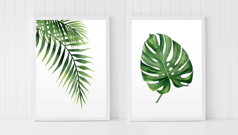 Бежевый фон с зелеными листьями