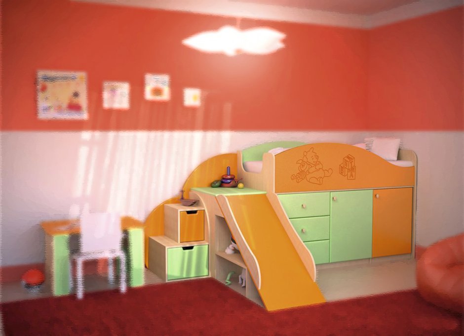 Кровать чердак "Калинка" оранжевая