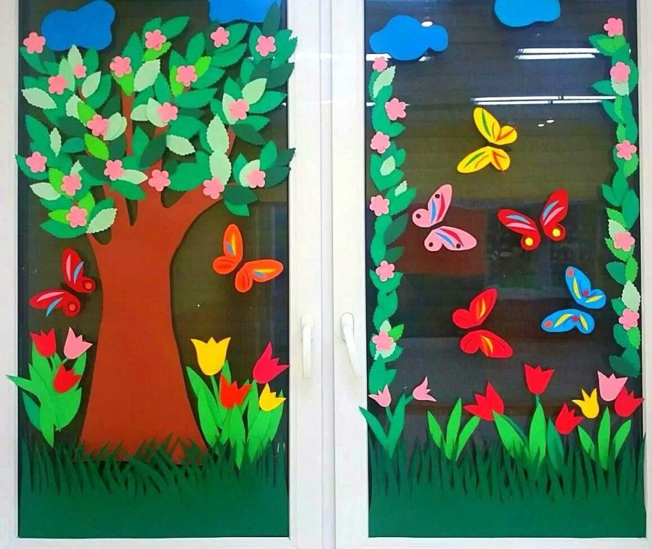 Украшение двери к весне в детском саду