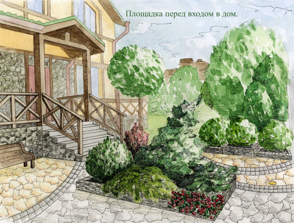 Скетч бассейн ландшафт
