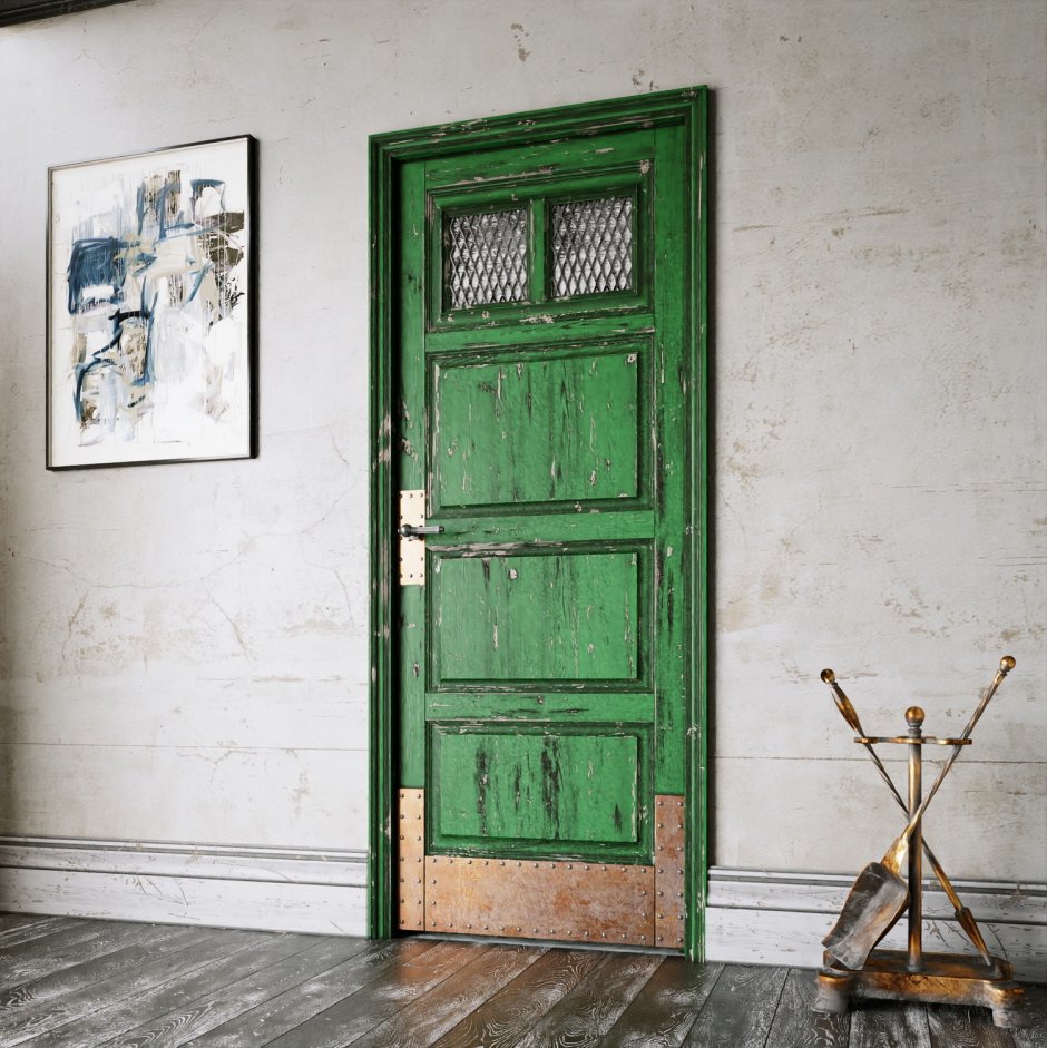 Дизайнерские двери зелёного цвета французски