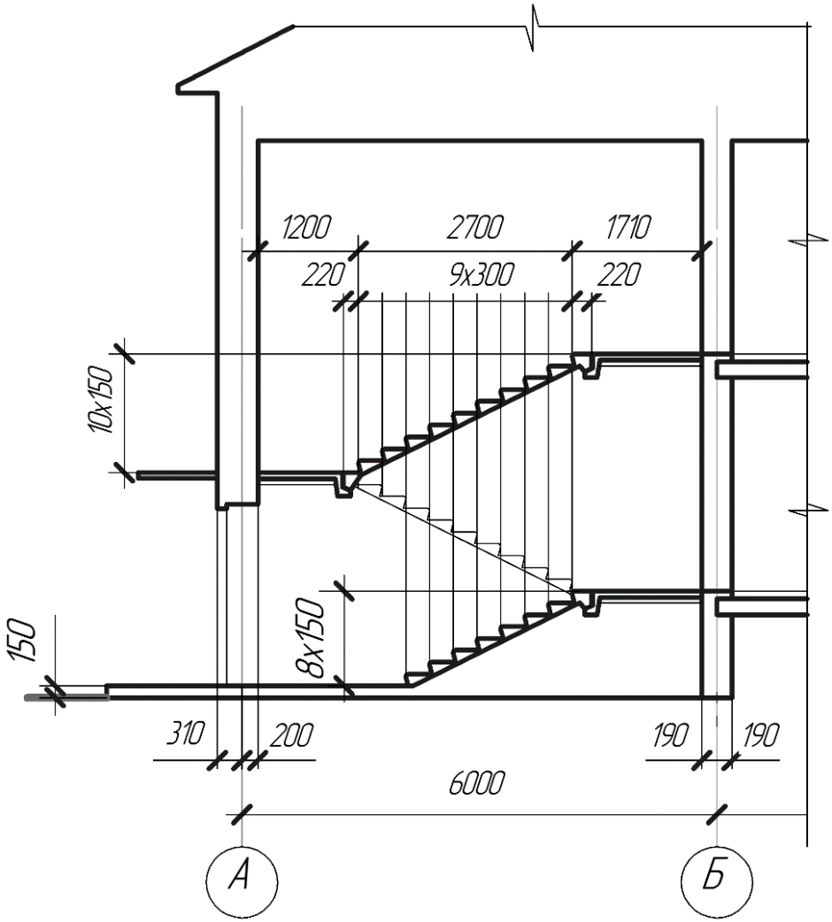 Поперечный разрез здания по лестничной клетке