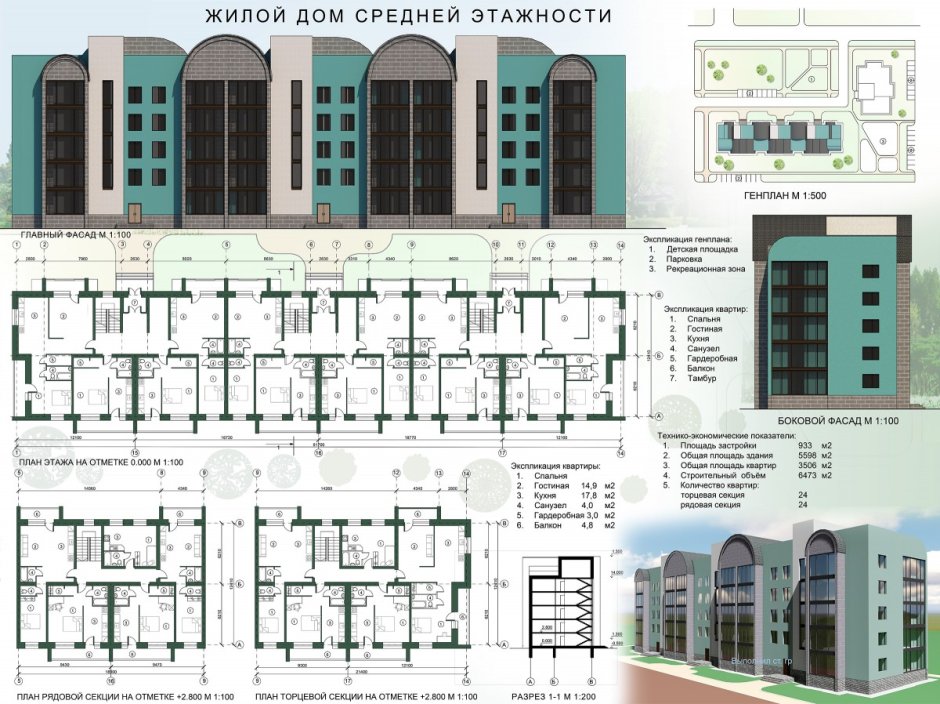 Фасады домов средней этажности
