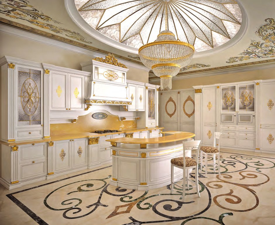 Кухонный гарнитур белый с золотом