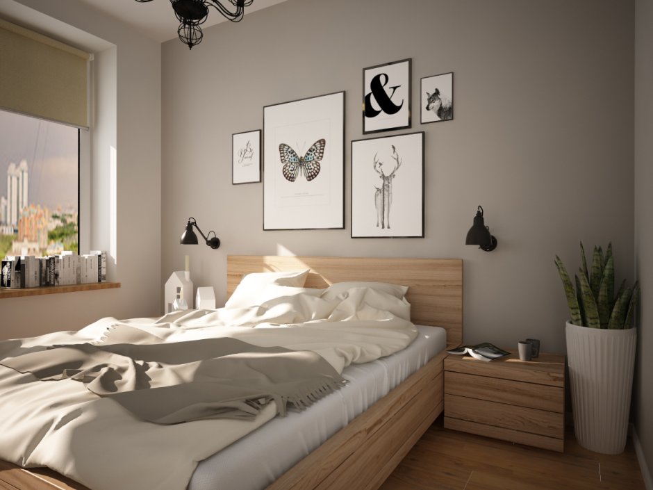 Дизайн квартиры в скандинавском стиле двуспальная кровать