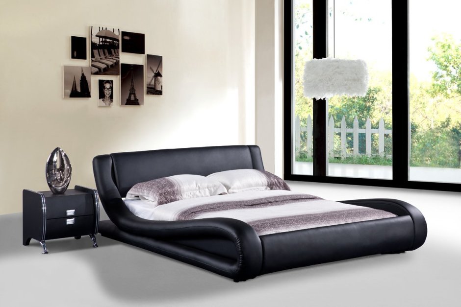 Кровать Modern Eco-Leather Queen Bed with curves