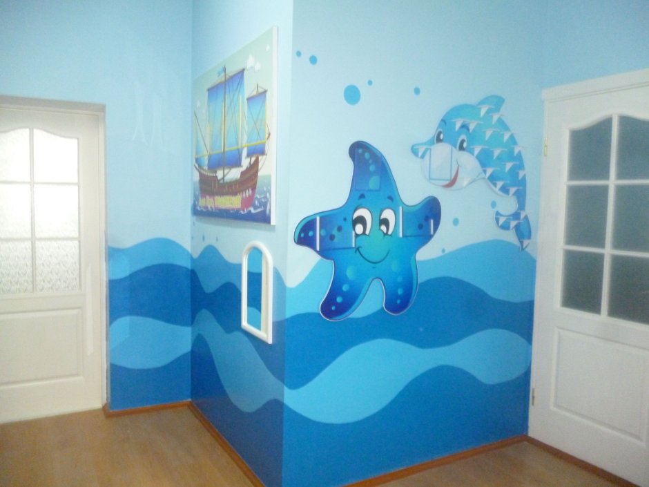 Роспись стен в детском саду морская тема