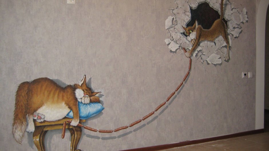 Роспись стен в квартире коты