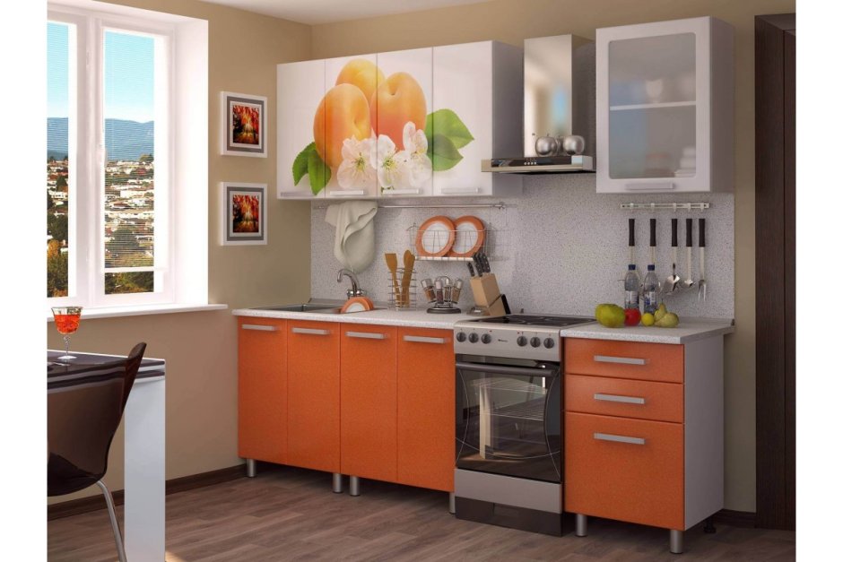 Кухонный гарнитур персикового цвета