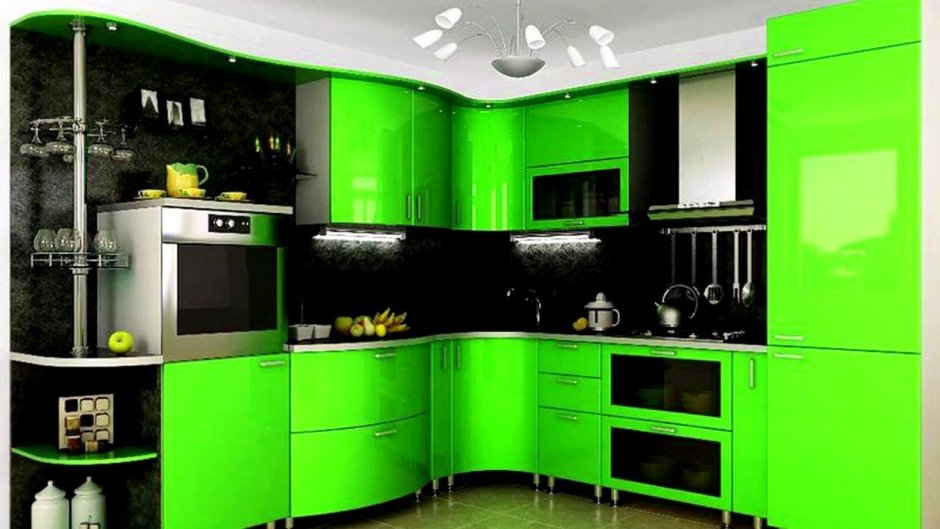 Кухня темно зеленая с белым