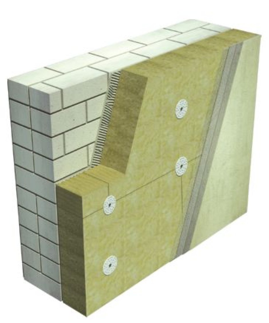 Полужесткой минераловатной плитой t-50мм y-35кг/м3 ISOVER вент фасад Оптима