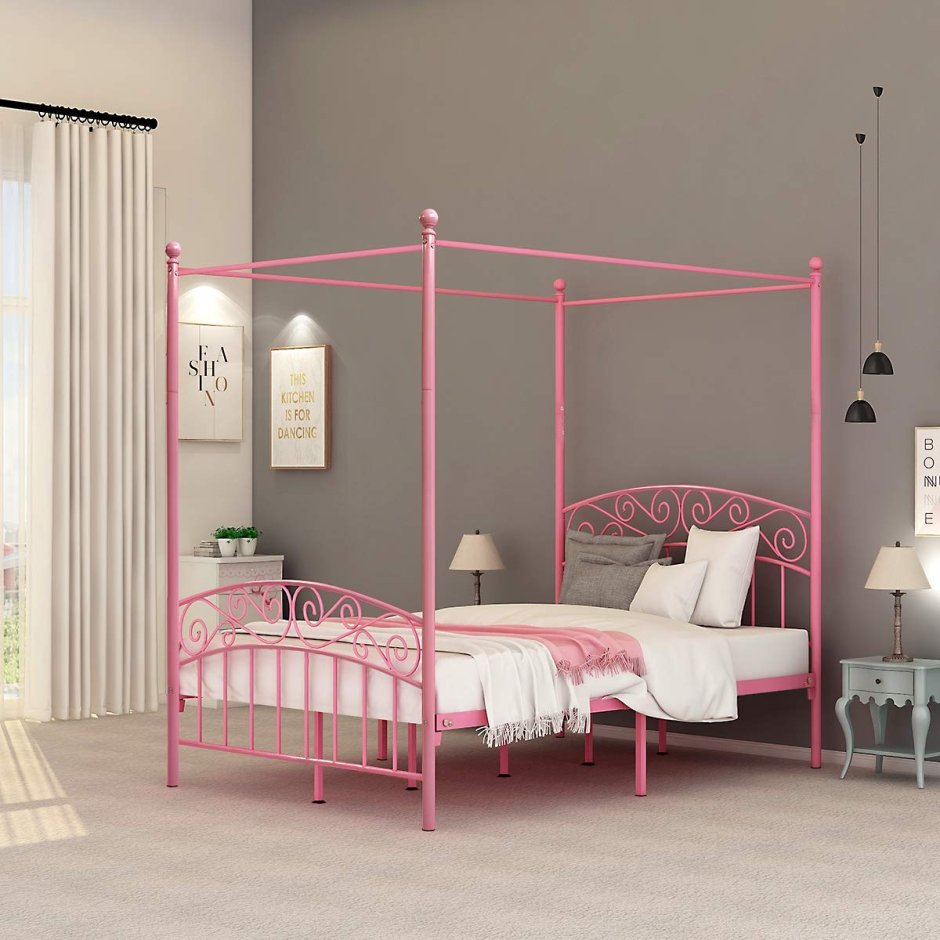 Кровать металлическая розовая