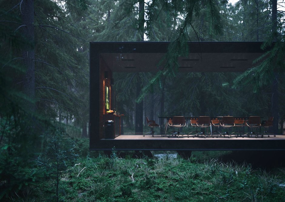 Зеркальный домик в лесу