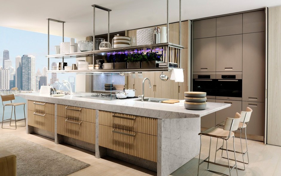 Кухни классика высокими шкафами