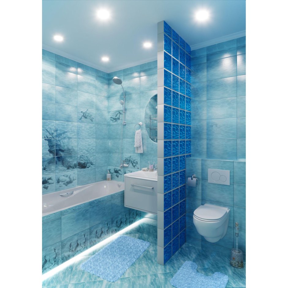 Плитка в ванную голубая Лагуна