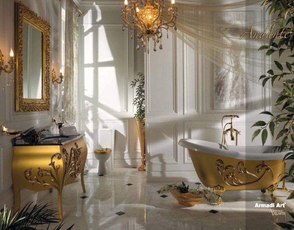 Ванная с золотой мозаикой