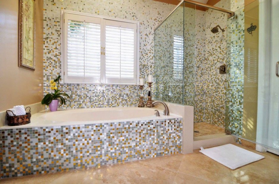 Отделка ванной мозаичной плиткой